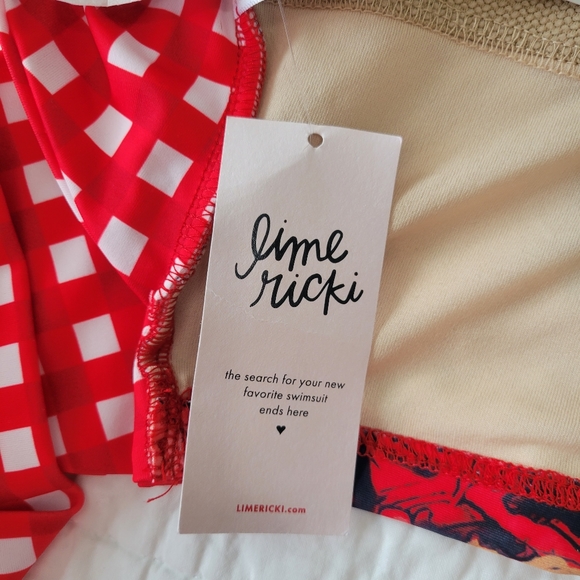 Lime Ricki Watercolor Crossback Tankini Top S NWT Red Floral X Gingham - Picture 12 of 13